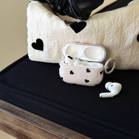 CUTECASE AirpodsPro3ケース ハート柄/水玉模様 エアポッズ4/3 AirpodsPro2/Proカバー ベージュ色 おしゃれ 頑丈 CM5766