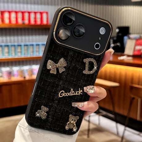 CUTECASE織物 iPhone17Pro/17ケース リボン/熊デコ カメラ保護カバー iPhone17ProMax/16/15カバー 放熱仕様 セレブ愛用 CM5845