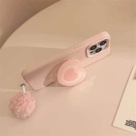 CUTECASEピンク iPhone16/16Proケース ハートグリップ 毛玉チャーム付 iPhone15Pro/14pro/13/12ケース 大人かわいいCM4762