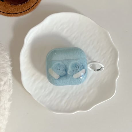CUTECASE 兎キーホルダー AirpodsPro3ケース 手袋柄 韓国風 エアポッズ4/3 AirpodsPro2/Proカバー ギフトにおすすめ ブルーカラーCM5923