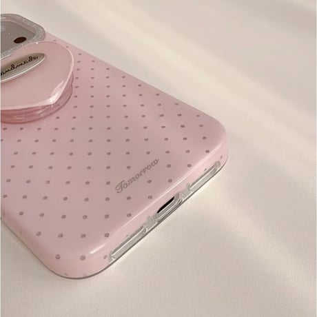 CUTECASE 韓国っぽ iPhone17Promaxケース 水玉模様 ハートグリップ iPhone17Pro/16Pro/15カバー スタンド機能 女子力高いピンク CM5903