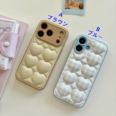 CUTECASE ダウンジャケット風 iPhone17Promaxケース キルティングハート iPhone17Pro/16Pro/15Proケース 耐衝撃 お洒落 CM5767
