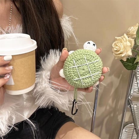 CUTECASEマニュアルニット亀 Airpods 4ケース 可愛すぎる Airpodspro2/proカバー Airpods3/2 カラビナ付 ギフトにおすすめCM4892