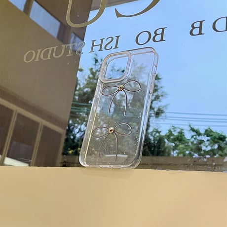 CUTECASE リボン クリアiPhone15/15proケース キラキララメ入り iPhone14/13pro/12クリアケース かわいい トレンドCM4050