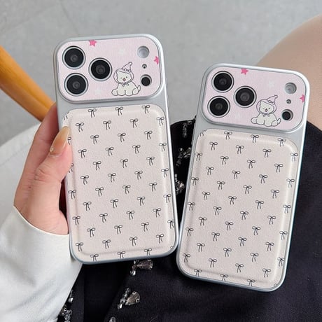 CUTECASE リボン柄 iPhone17Pro/17ケース ワンちゃんカメラカバー iPhone17Promax/16Pro/15ケース 皮っぽ かわいいCM6133