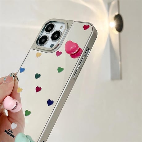 CUTECASEハート柄 iPhone16pro/16ケース ジュエリーストラップ メイク鏡 iPhone15pro/14/13ケース 大人可愛い 多機能 CM5140
