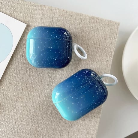 CUTECASE 星空 Airpods Pro3ケース グラデーションブルー Airpods 4/3カバー AirpodsPro2/1 シンプル風 光沢感CM6317
