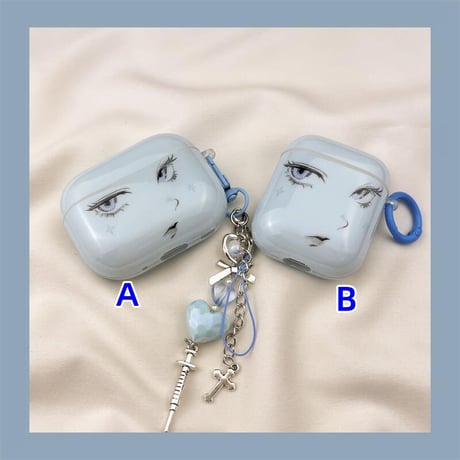 CUTECASE 漫画顔 Airpods4ケース ブルー Airpods3/Pro2ケース airpodspro2カバー リング/キーホルダー ギフトにおすすめCM5616