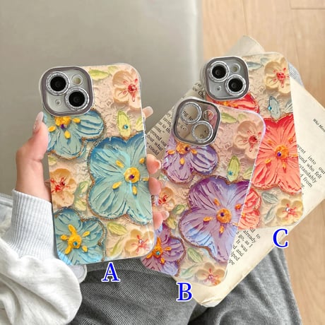 CUTECASE 花柄 アイフォン15/15proケース キラキラレンズフイルム付き iPhone14/13pro/12カバー 高級感たっぷり CM4083