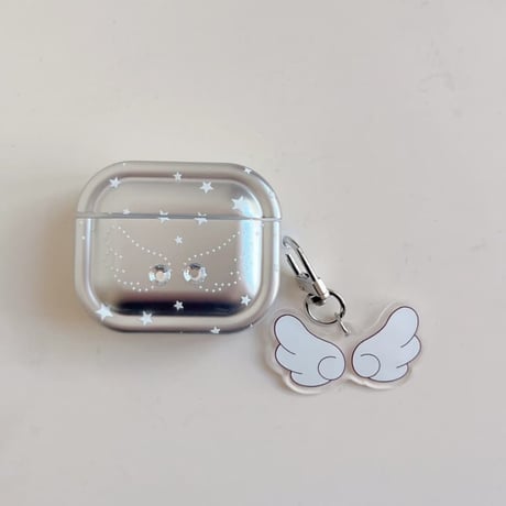 CUTECASE天使の翼 Airpods Pro3 ケース ダイヤデコ Airpods 4/3カバー エアポッズプロ2 キーホルダー メッキ CM6029