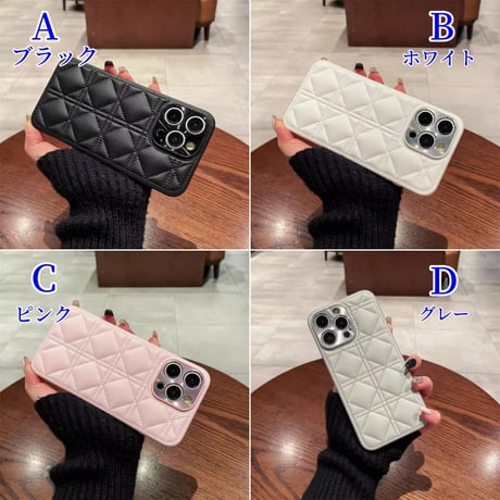 CUTECASEレザー菱形キルティング iPhone16/16Proケース ストラップ付 カメラ保護 iPhone15pro/14Proカバー エレガント 耐衝撃加工CM5004