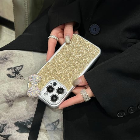 CUTECASEジュエリーリボン iPhone16/16proケース ラメ入り アイフォン14Pro/13/12/11カバー キラキラCM4545