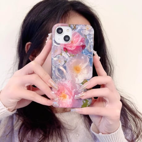 CUTECASEフラワー花 iPhone15/15proケース 艶感 綺麗iPhone14/13/12proカバー 春夏コーデ 高級感 かわいいCM4052