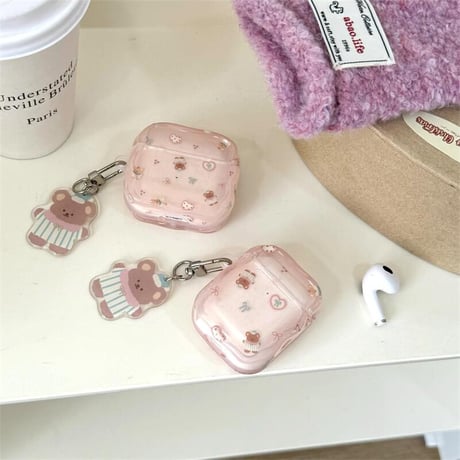 CUTECASE熊 Airpods 4ケース キーチェーン付 Airpods3/Pro2ケース airpodsproカバー めっちゃ可愛い うねうねCM5118