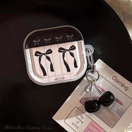 CUTECASE リボン柄 Airpods Pro3ケース さくらんぼキーホルダー Airpods 4/3カバーケース AirpodsPro2/1 かわいい 女子力アップ CM6193