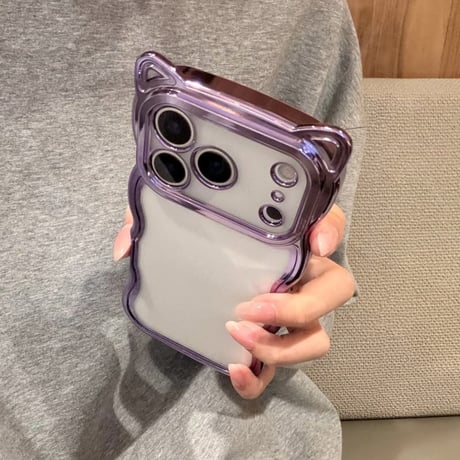 CUTECASE 猫の耳iPhone17Promaxケースラメ入りシール付き アイフォン16/15pro/14/13カバー オシャレ 可愛いうねうね メッキ CM2403