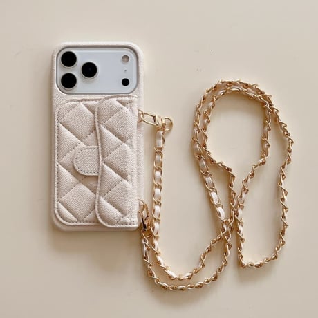 CUTECASE カード入れ付き iPhone17/17Proケース キルティングレザー ショルダーチェーン iPhone17ProMax/Airケース 高級感 セレブ愛用 高品質CM5729