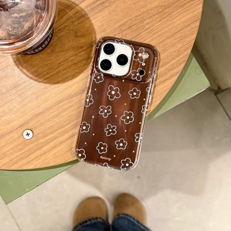 CUTECASE ブラウン 花柄 iPhone17Pro/17ケース 艶感 iPhone17ProMax/16Pro/15カバー オシャレ 韓国っぽCM6082