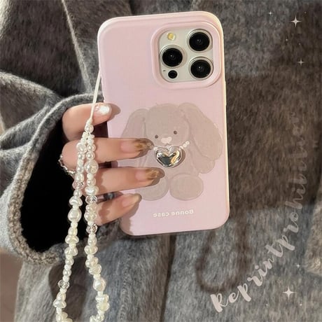 CUTECASEウサギ iPhone16Pro/16ケース パールストラップ付 iPhone15Pro/14/13カバー 可愛い 高品質CM4865