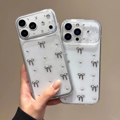 CUTECASE メタルリボン iPhone17Promaxケース 高透明 iPhone16ProMax/15Pro/14カバー カメラ保護 軽量 CM6537