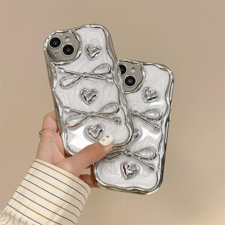 CUTECASE女子力アップ うねうねiPhone15/15proケース リボン/ハートデコ iPhone14/13pro/12ケース かわいい CM4381