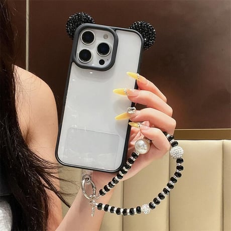 CUTECASE ダイヤ耳付 iPhone16Pro/17ケース キラキラストラップ付 iPhone15promax/14pro/13カバー 透明 可愛すぎCM5619