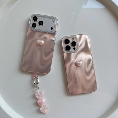 CUTECASE 上品ハートiPhone17Promaxケースキラキラピンク iPhone17pro/16/15Proカバー 光る オシャレ ハートキーホルダーCM5860