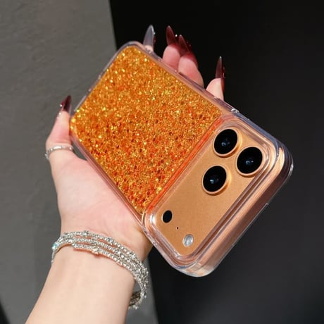CUTECASE オレンジグリッター iPhone17Pro/17ProMaxケース キラキラ感 iPhone17/16Pro/15カバー オシャレ 艶感 CM5918