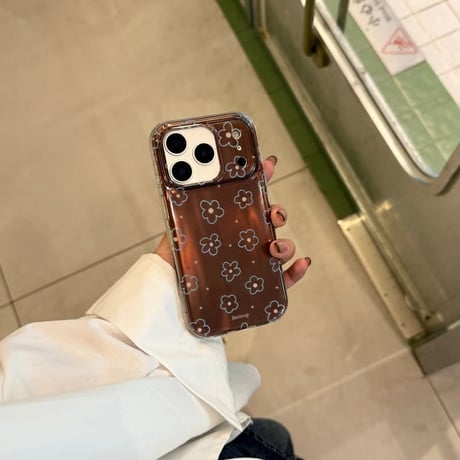 CUTECASE ブラウン 花柄 iPhone17Pro/17ケース 艶感 iPhone17ProMax/16Pro/15カバー オシャレ 韓国っぽCM6082