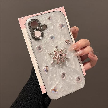 CUTECASEキラキラダイヤ iPhone16/16Proケース 綺麗ストラップ付 iPhone15Pro/14/13カバー お洒落 頑丈 大人可愛い CM4935