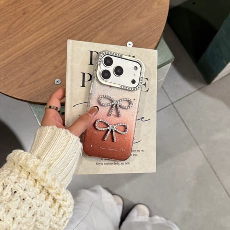 CUTECASE ダイヤリボン iPhone17/17Proケース キラキララメ入り iPhone17ProMax/16/15シリーズカバー 可愛い グラデーションカラー CM5789