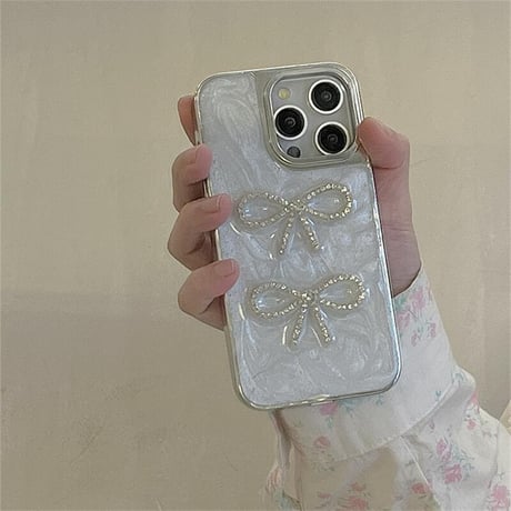 CUTECASE 流行の要素ジュエリーリボン iPhone16/15proケース ホワイト iPhone14/13proケース かわいい 女子力アップ 高級感CM4120