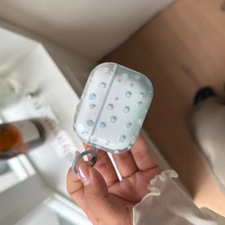 CUTECASE グラデーションブルー Airpods Pro3ケース 花柄 Airpods4/3カバー pro2/pro1 リング/キーホルダー 韓国風CM6283