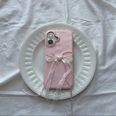 CUTECASE レースリボン iPhone17/17Proケース ピンクレザー製 iPhone16Pro/15/14ケース 丈夫 甘めコーデ CM6398