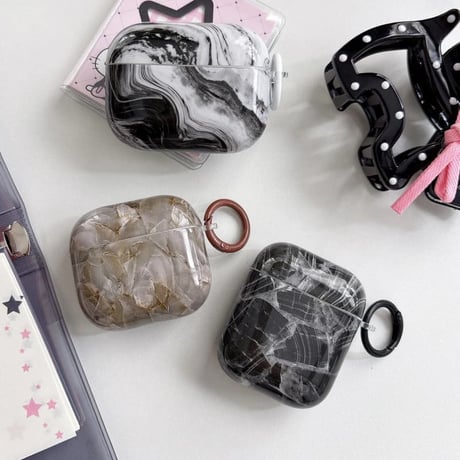 CUTECASE 大理石調 AirpodsPro3ケース オシャレ Airpods4カバー AirpodsPro2/Pro1カバー リング付き 光沢感 ギフトにおすすめCM6278