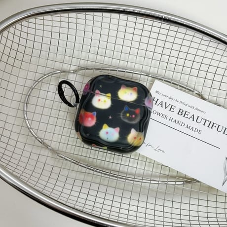CUTECASE ネコちゃん AirpodsPro3ケース ブラック Airpods4/3カバー AirpodsPro第2/1世代 リングも付き かわいいCM6532
