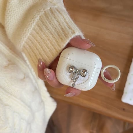 CUTECASE ダイヤリボン AirPodsPro3ケース 上品 Airpods4/3ケース AirpodsPro2/Pro1カバー 淡色系 リング付 可愛い 高級感 CM5953