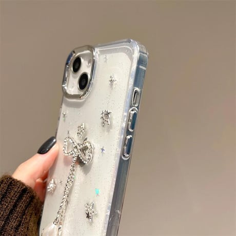 CUTECASE ジュエリーリボンフリンジ iPhone16pro/16ケース ラメ入り クリア iPhone14/13pro/12カバー 大人可愛い 人気アイテムCM5233