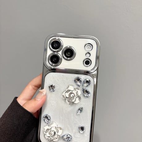 CUTECASE 花 ダイヤ iPhone17Pro 17ケース カメラカバー付 iPhone17Promax/16Pro/15ケース メッキ おしゃれCM6122