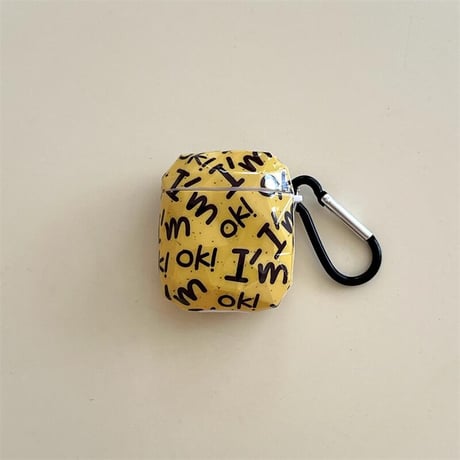CUTECASE I'm ok Airpods 4ケース イェロー Airpodspro2/proカバー Airpods3/2 カラビナ付き ギフトにおすすめCM4989