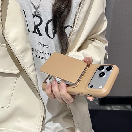 CUTECASE スタンド付ミラー iPhone17pro/17ケース 革製 メイク直し鏡付 iPhone16ProMax/15/14カバー 耐衝撃 多機能CM6032