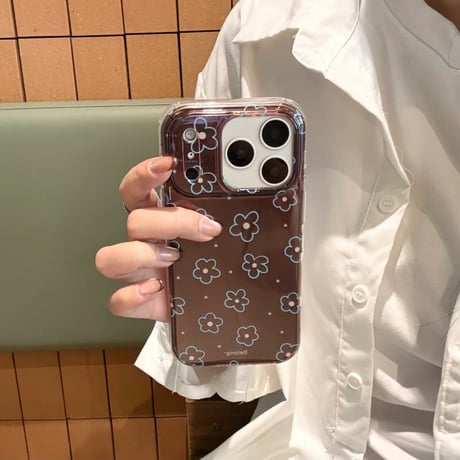 CUTECASE ブラウン 花柄 iPhone17Pro/17ケース 艶感 iPhone17ProMax/16Pro/15カバー オシャレ 韓国っぽCM6082