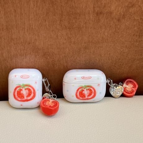 CUTECASEトマト AirpodsPro3ケース 美味しいそう Airpods4/3カバー AirpodsPro第2/1世代 キーホルダー付 かわいいCM6525