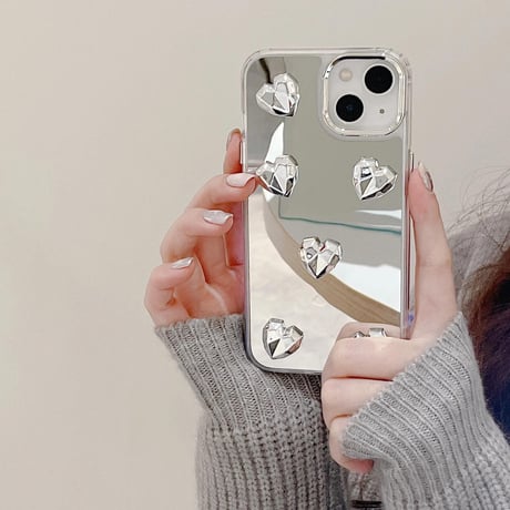 CUTECASEハート 鏡 iPhone15/15proケース 頑丈 iPhone14pro/13pro/12ケース かわいい 女子力アップ 便利CM4036