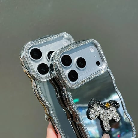 CUTECASE うねうねジュエリーライン iPhone17Pro/17ケース ダイヤストラップ iPhone17Promax/16Pro/15ケース ミラー/クリア お洒落 CM6194