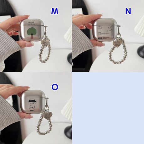 CUTECASE メッキ AirpodsPro3ケース 高級感シルバー Airpods4/3カバー AirpodsPro第2/1世代 ビーズストラップ ギフトにおすすめCM6362