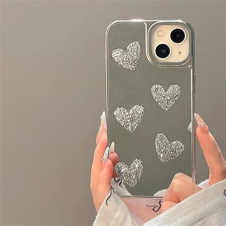 CUTECASE ジュエリーハート 鏡 iPhone15/15proカバー高級感 iPhone14/13pro/12ケース 女子力アップ キラキラ 可愛いCM4236