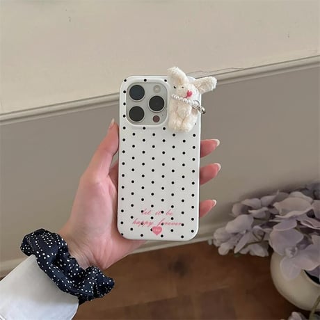 CUTECASE ウサギぬいぐるみ iPhone17Pro/16Proケース 水色模様 iPhone15Pro/14カバー 大人かわいい ギフトにおすすめCM5543