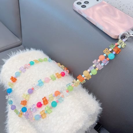 CUTECASEショルダーストラップ 笑顔／熊ちゃん 丈夫 かわいい 高級感 キーチェーン 全機種対応 女子力アップ ギフトにおすすめ CM6266