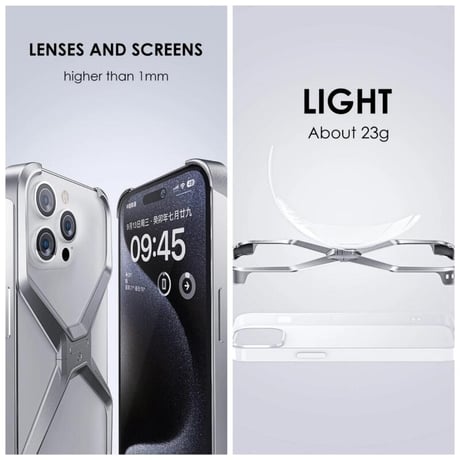 CUTECASE高級アルミ合金リムレス 4 コーナー落下防止ケースリムレス電話ケース iPhone15プロマックスメタル X タイプ取り外し可能な放熱装甲耐衝撃カバー